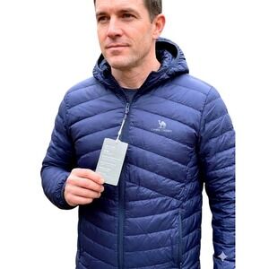 Camel Crown Mens Navy Blue Lightweight Hooded Down Puffer Jacket‎ Quilted Coat